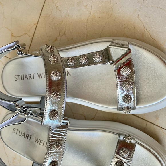 Stuart Weitzman Crystal Ball Embellished Sandals in Silver Size 9 - Picture 4 of 12
